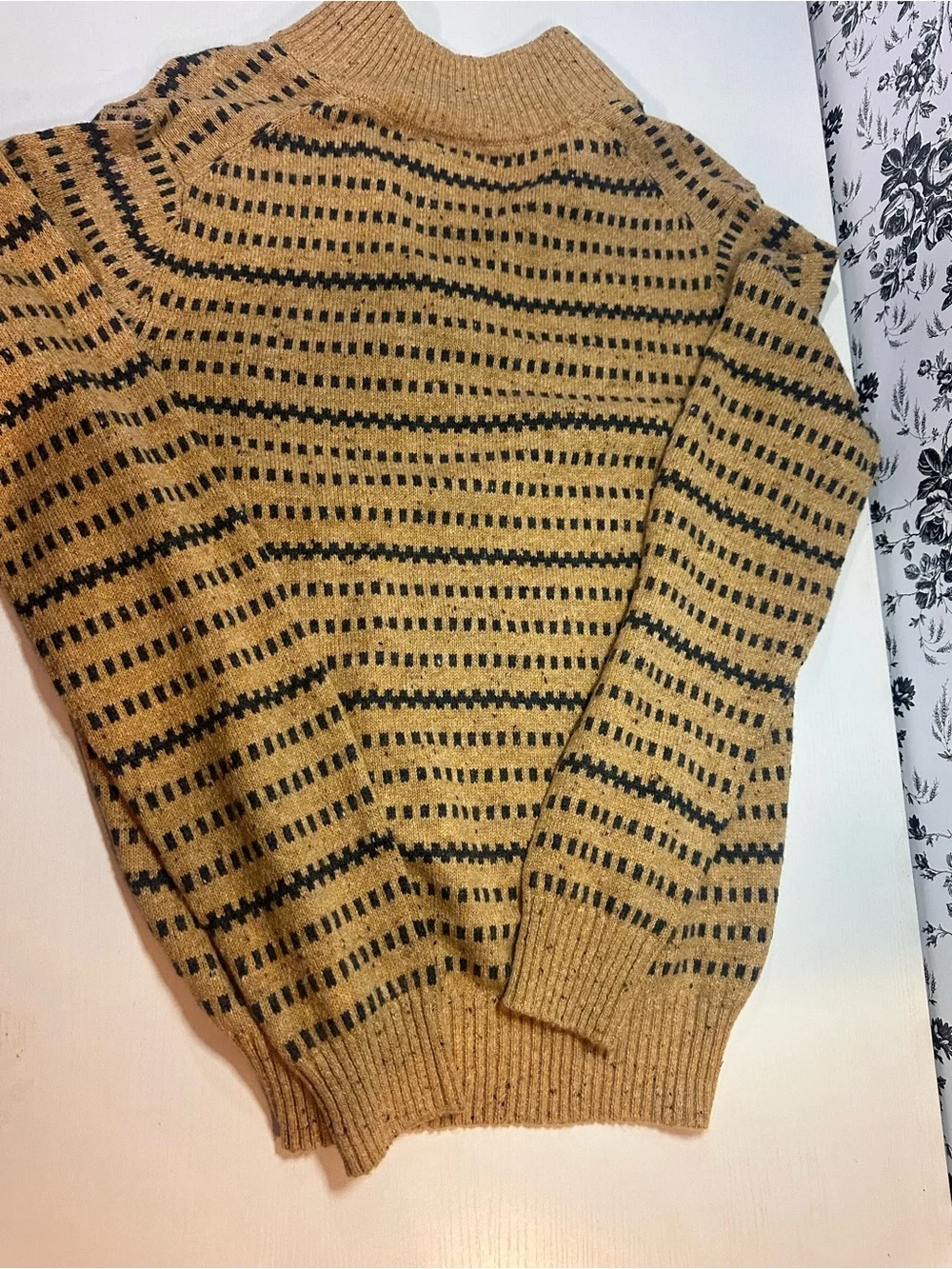 St. John's Bay Mustard and Black Striped Half-Zip Sweater